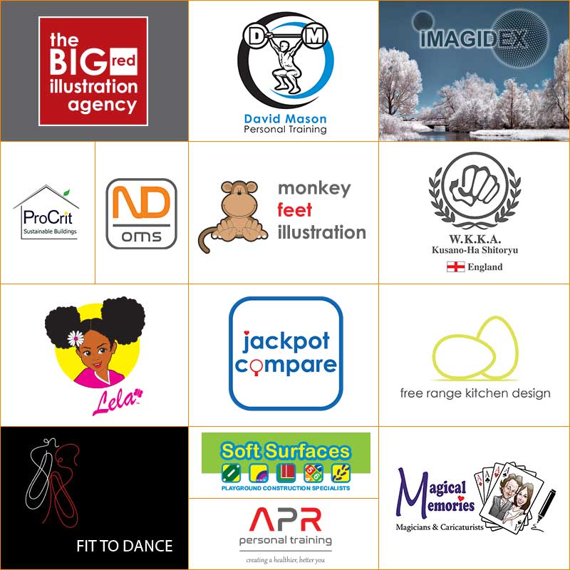 Our clients including Big Red Illustration, David Mason PT, Jackpot Compare, Monkey Feet Illustration, and more