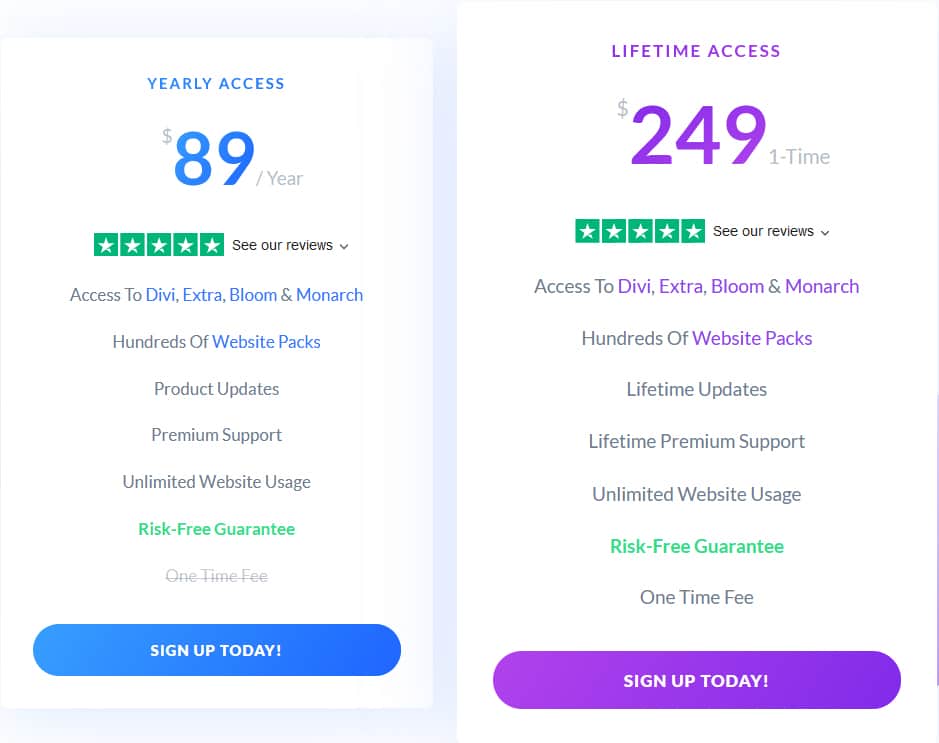 Divi Theme Pricing - Annual and Lifetime Plans