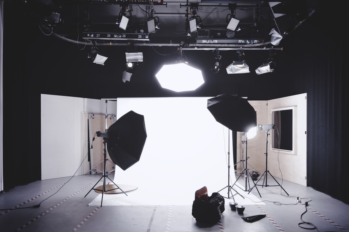 Photography studio with professional lighting setup