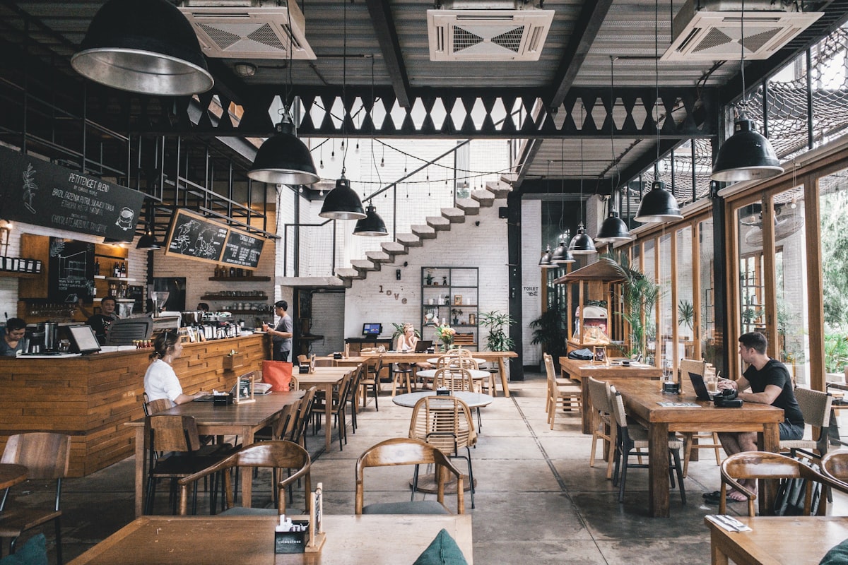 Warm, busy café interior
